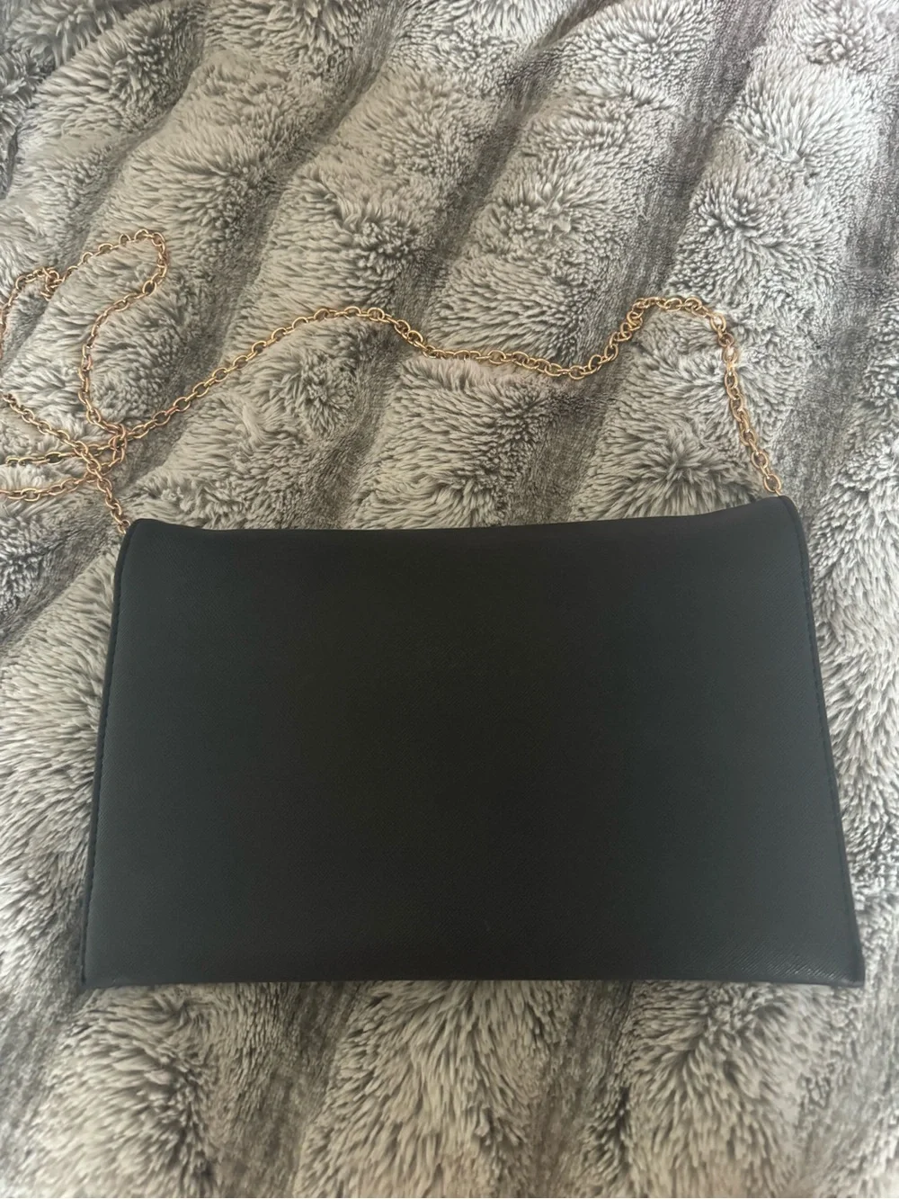 Gucci Black Leather Envelope Clutch with Gold Chain